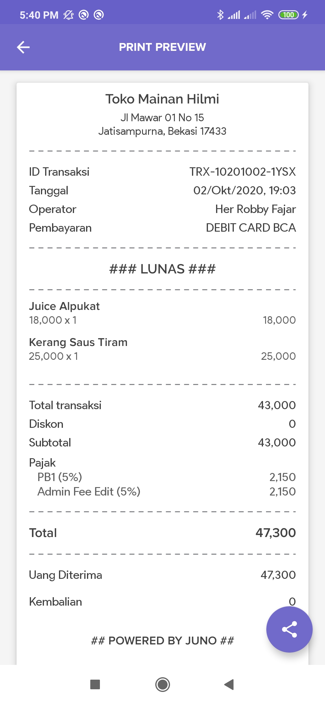 Pratinjau Struk