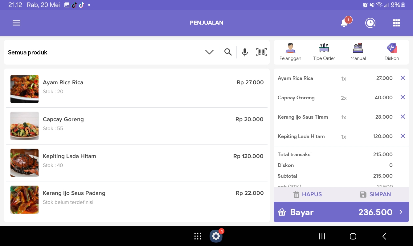 Layar Kasir Utama